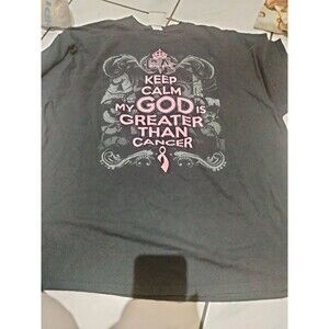 Keep Calm My God Is Greater Than Cancer Black T-shirt Size 2X